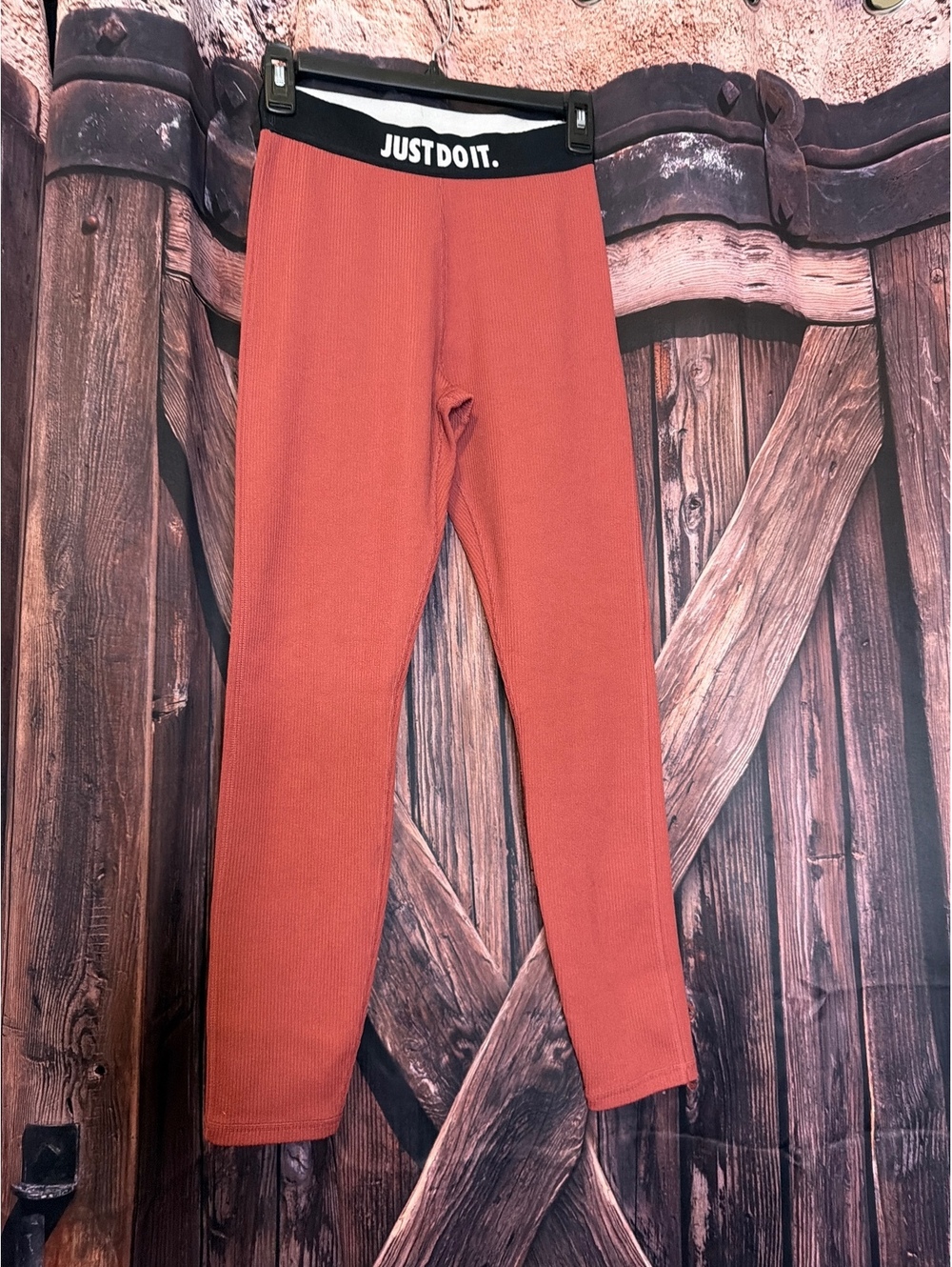 Nike Just Do It Rust Orange Ribbed Leggings Size Small